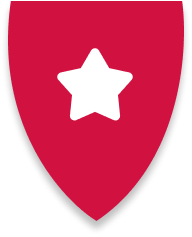 A red and white shield with a star on it.